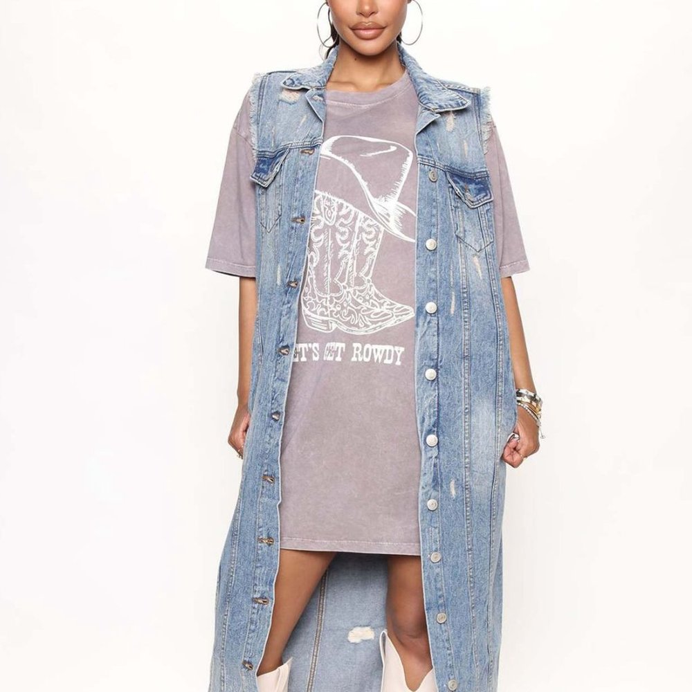 Long Sleeveless Denim Jacket